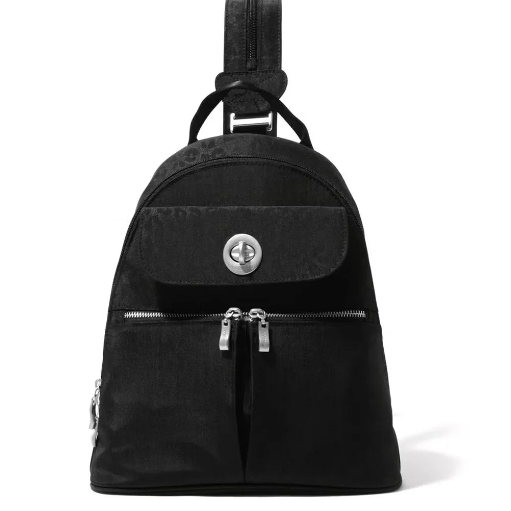 Baggallini Black Cheetah Embossed Naples Convertible Backpack/NWT